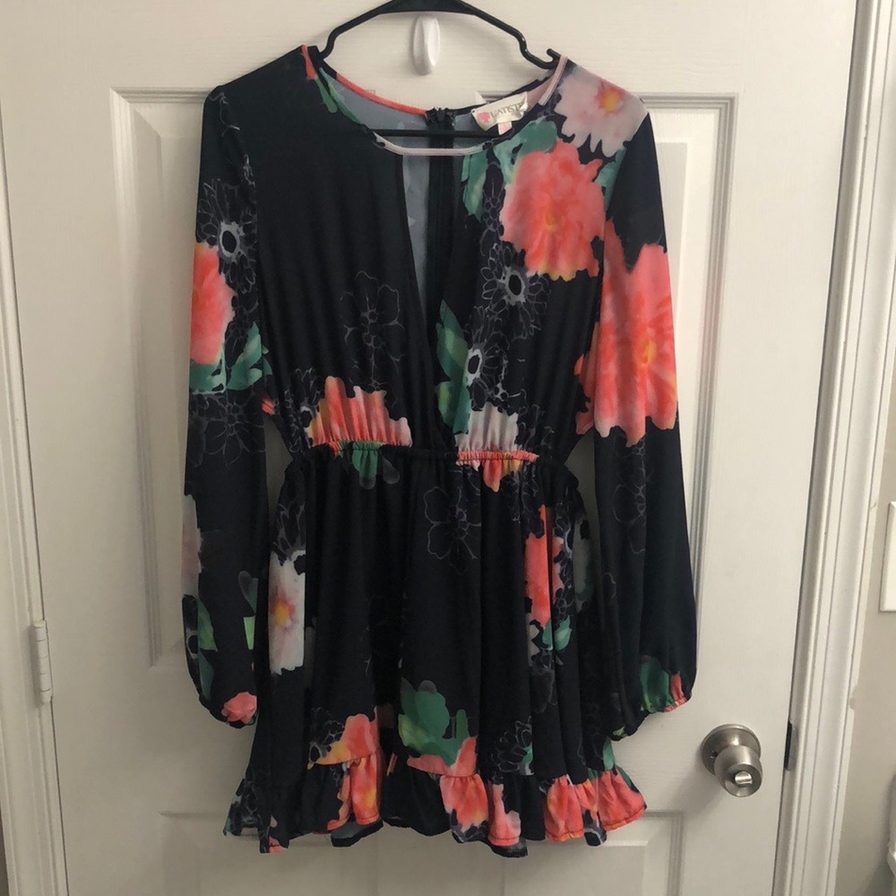 Navy floral long sleeved romper